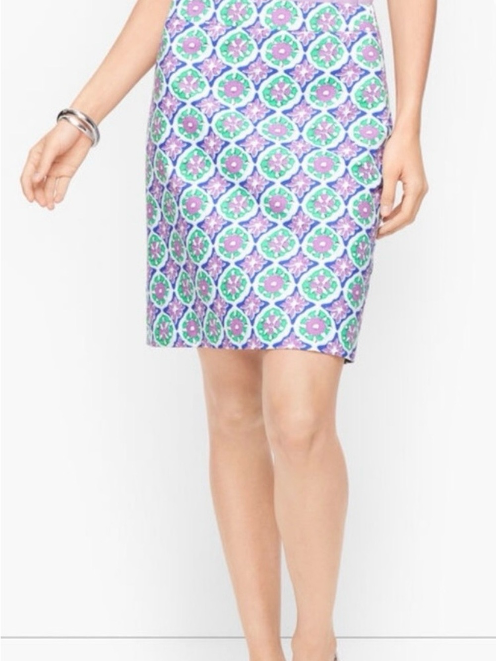 Talbots Lavender & Teal Geometric Pencil Skirt sz8